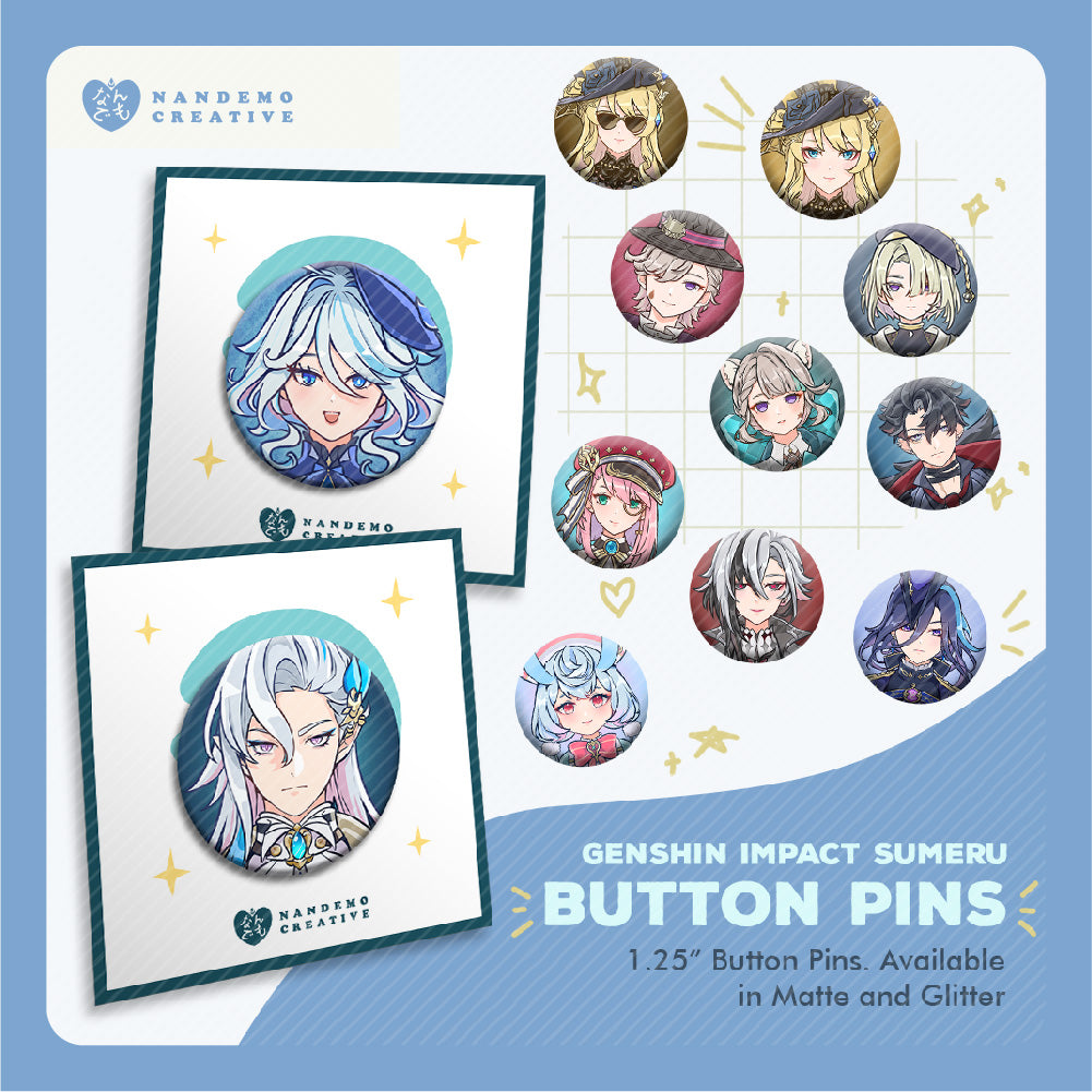Genshin Impact Fontaine Matte Glitter 1.25 Button Pin