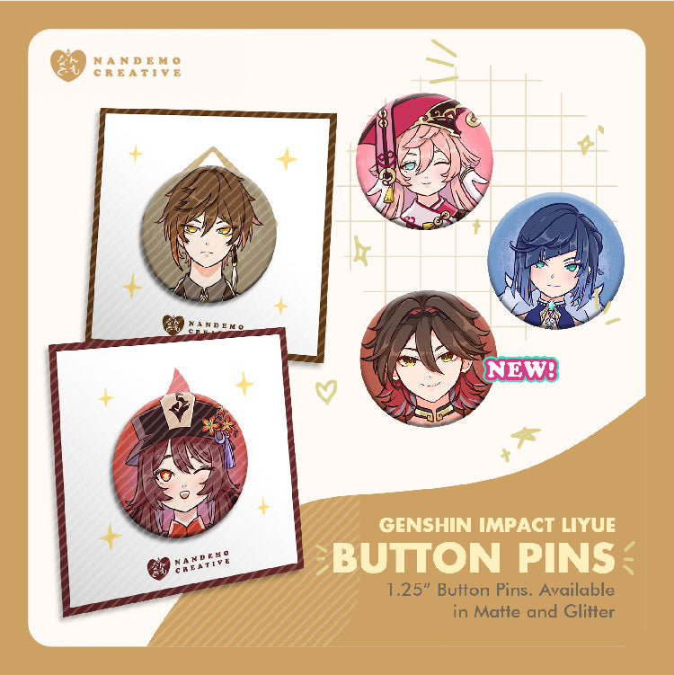 Genshin Impact Liyue Matte Glitter 1.25 Button Pins