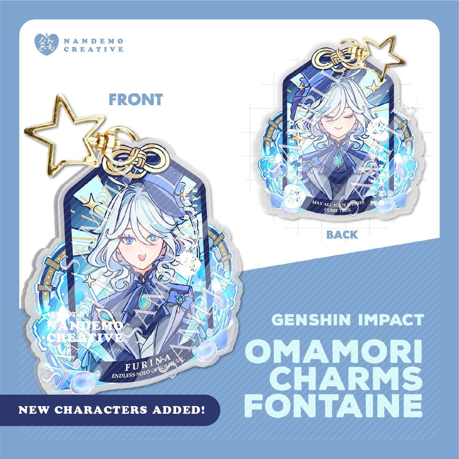 Genshin Impact Cute Omamori Japanese Goodluck Charms Fontaine Keychain