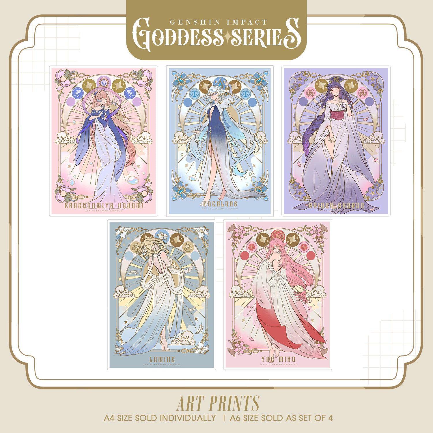 Genshin Impact Goddess Series Art Print Art Nouveau inspired