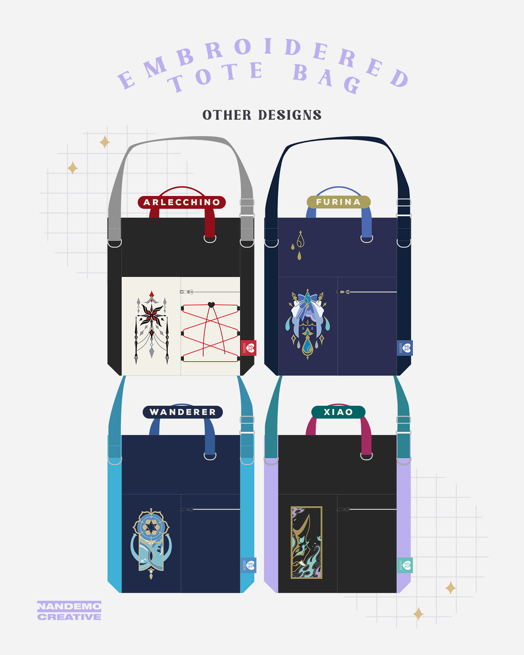 Embroidered Tote Bag - Genshin Impact and ORV PRE-ORDER