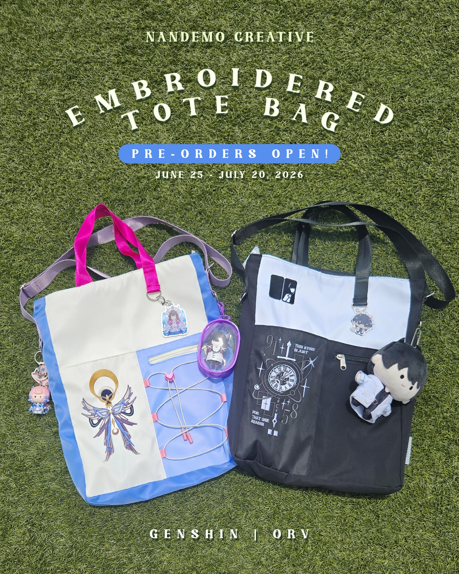 Embroidered Tote Bag - Genshin Impact and ORV PRE-ORDER
